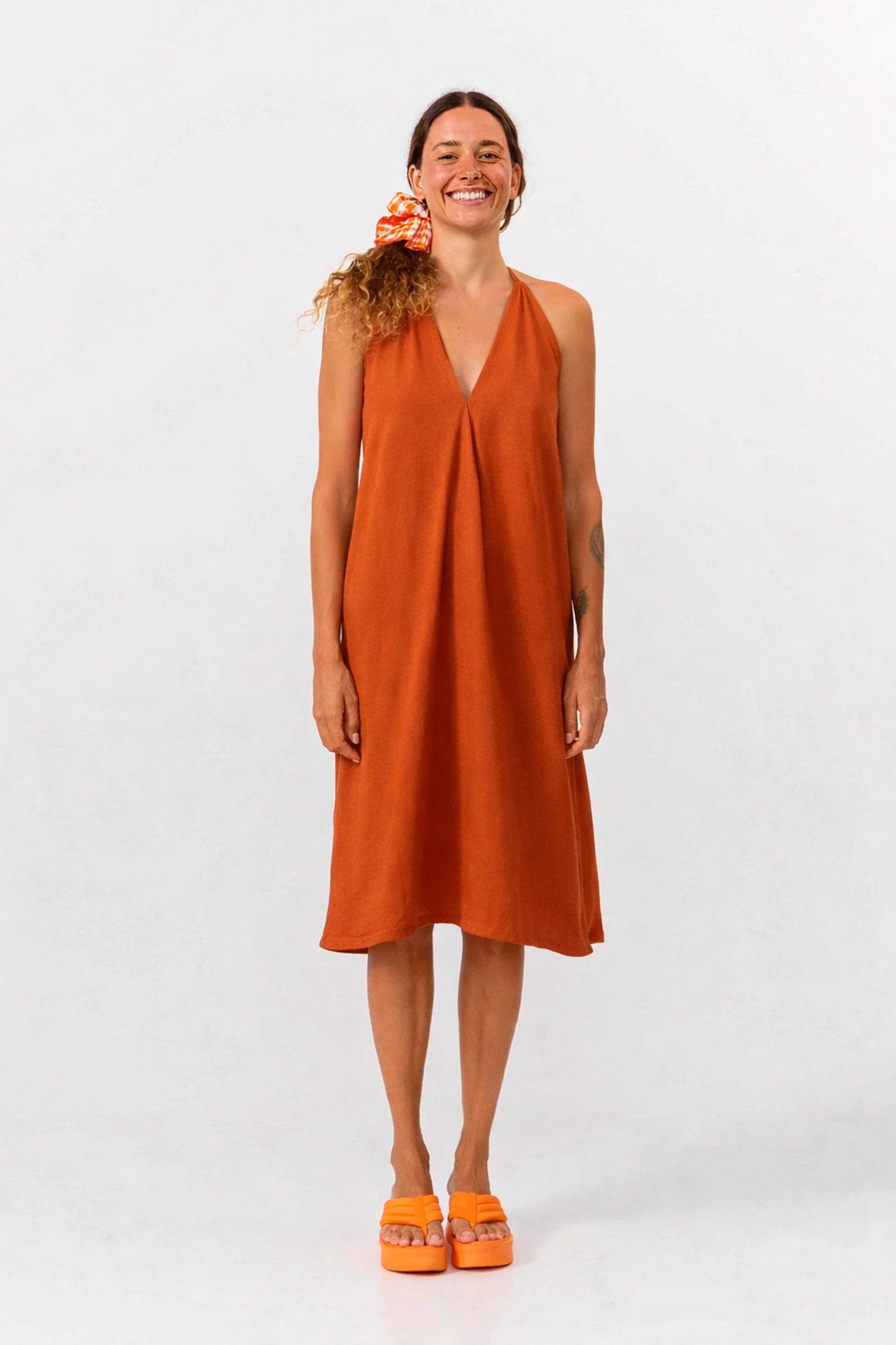MP DRESS SHORT VISCOSE LINEN HENNA