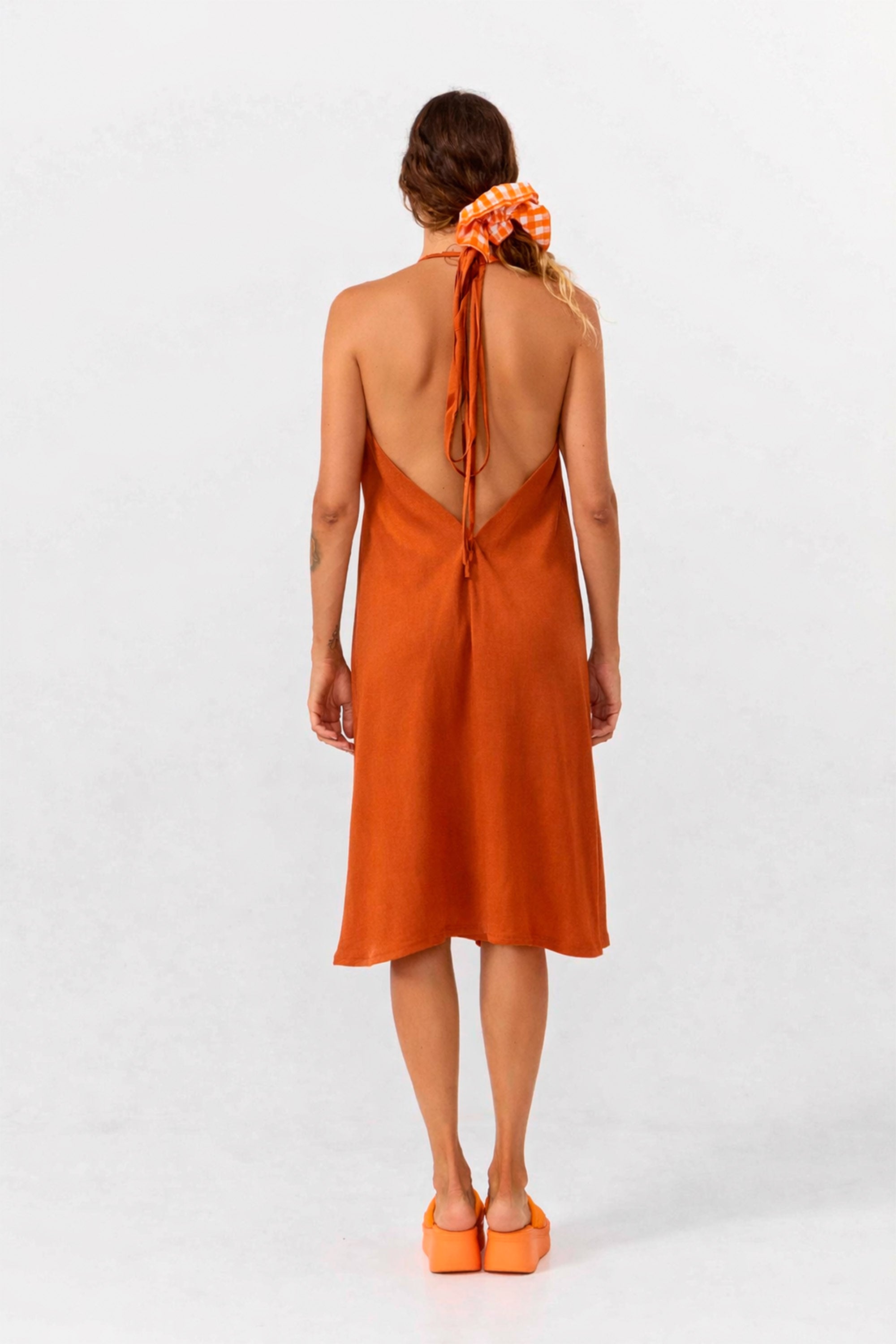MP DRESS SHORT VISCOSE LINEN HENNA