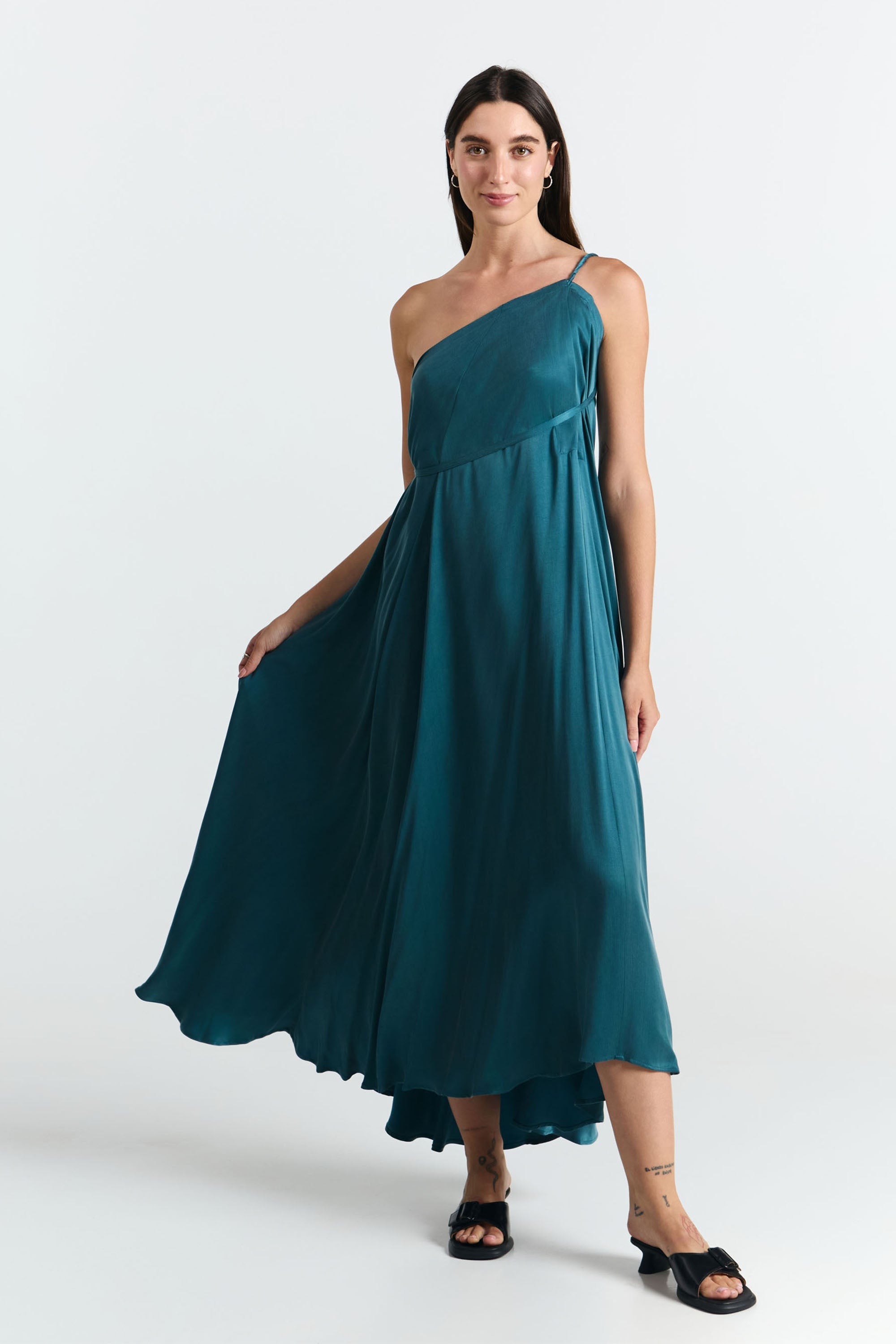 VESTIDO MULTIPOSICIÓN LARGO CUPRO DEEP GREEN