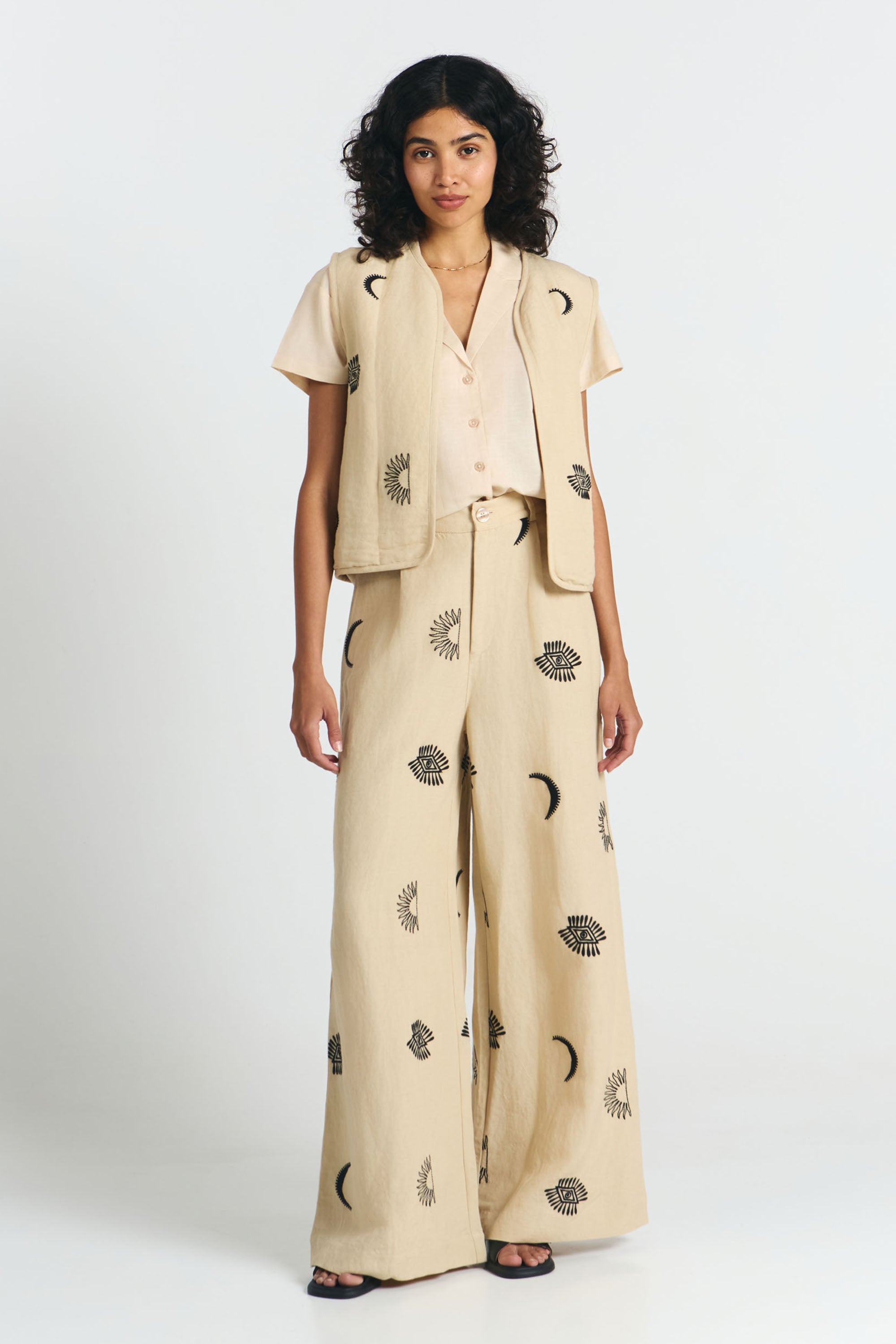 PANTALONES RANDA EMBROIDERY BEIGE